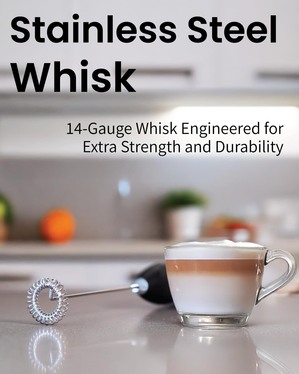 Milk Frother Wand & Drink Mixer with Stand - Turbo Milk & Coffee Frother Handheld - Hand Held Coffee Mixer Wand & Cold Foam Maker for Frothy Cappuccinos, Lattes & Drink Mixes at Home - Black