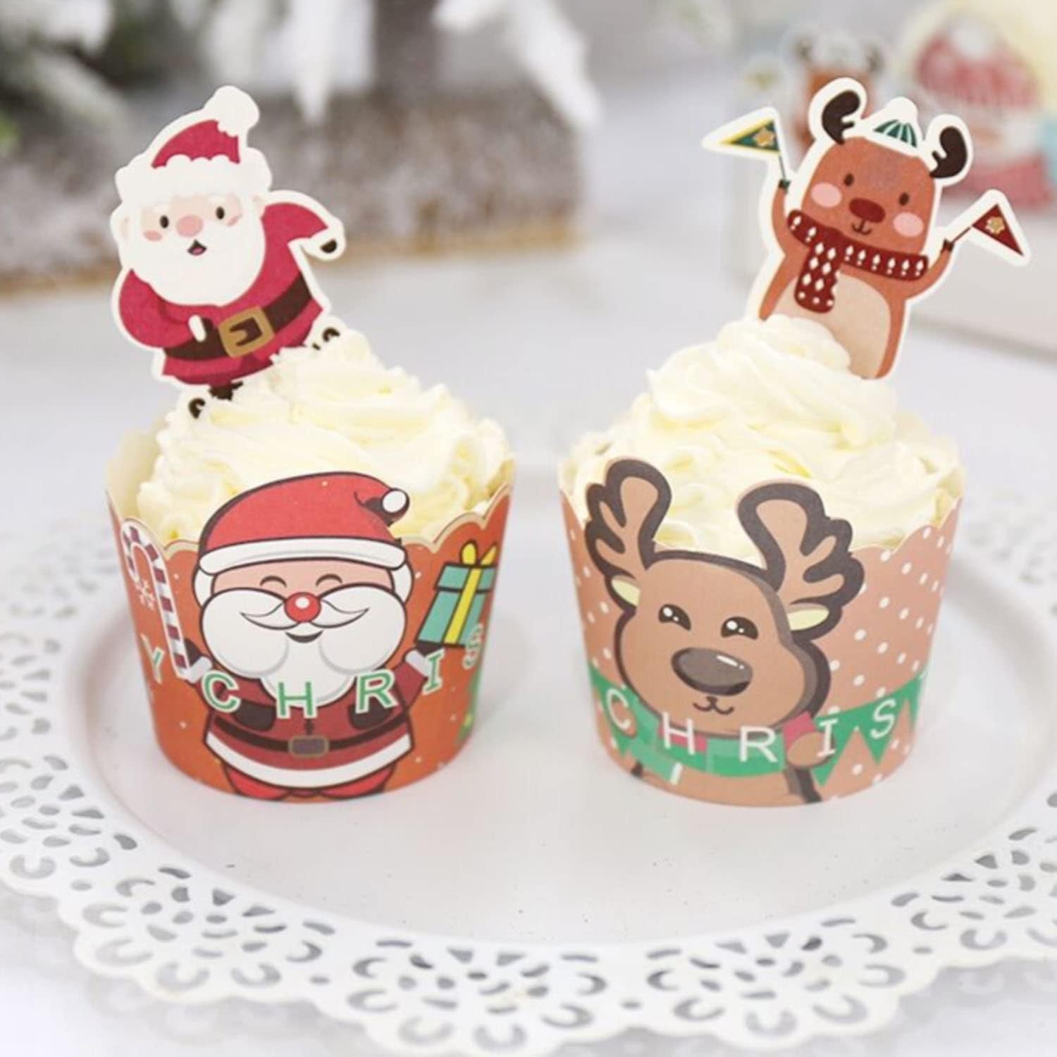 Christmas Paper Baking Cups 50Pcs Santa Claus/Christmas Snowman/Christmas Elk Cake Baking Cups Cupcakes (50Pcs Christmas Snowman)