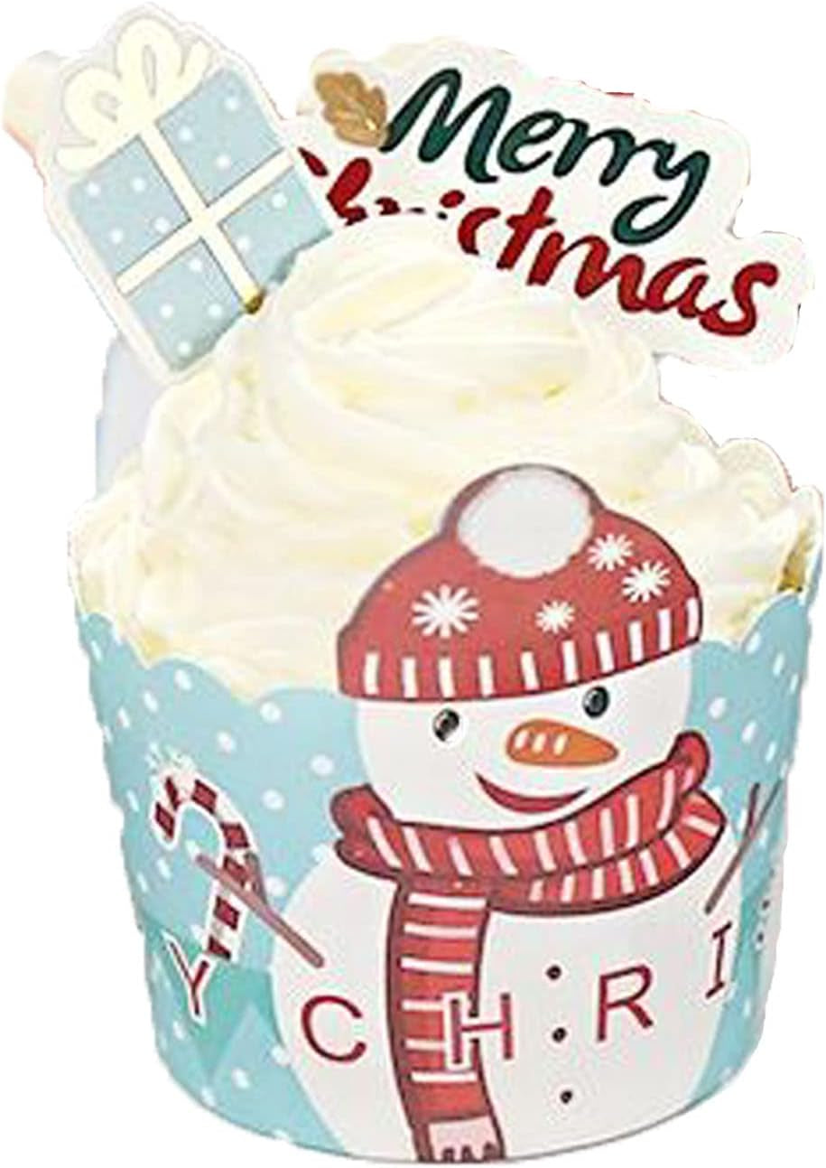 Christmas Paper Baking Cups 50Pcs Santa Claus/Christmas Snowman/Christmas Elk Cake Baking Cups Cupcakes (50Pcs Christmas Snowman)