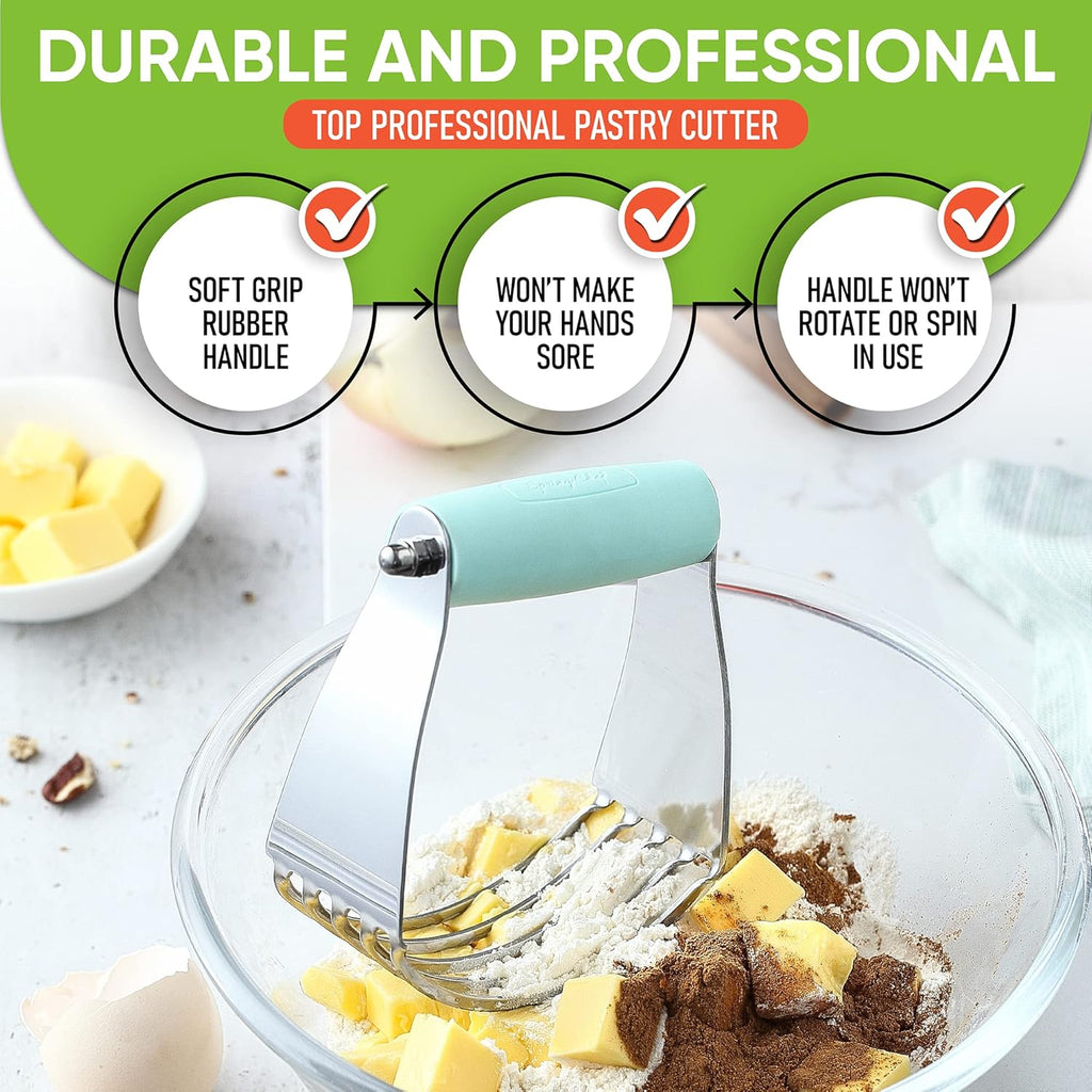 Medium Dough Blender - Stainless Steel Pastry Cutter Tool for Baking W/Thick Sharp Blades - Butter & Dough Cutter - Pastry Blender for Easy Mixing - Dishwasher Safe Kitchen Gadgets - Mint