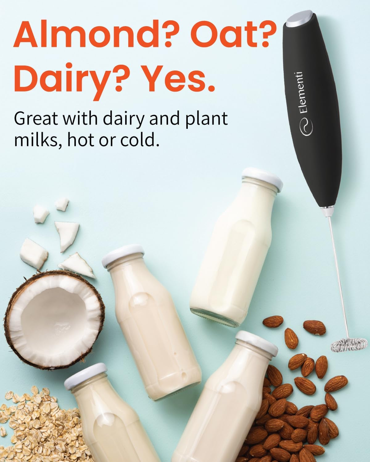 Milk Frother Wand & Drink Mixer with Stand - Turbo Milk & Coffee Frother Handheld - Hand Held Coffee Mixer Wand & Cold Foam Maker for Frothy Cappuccinos, Lattes & Drink Mixes at Home - Black