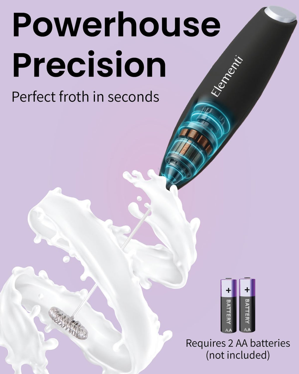 Milk Frother Wand & Drink Mixer with Stand - Turbo Milk & Coffee Frother Handheld - Hand Held Coffee Mixer Wand & Cold Foam Maker for Frothy Cappuccinos, Lattes & Drink Mixes at Home - Black